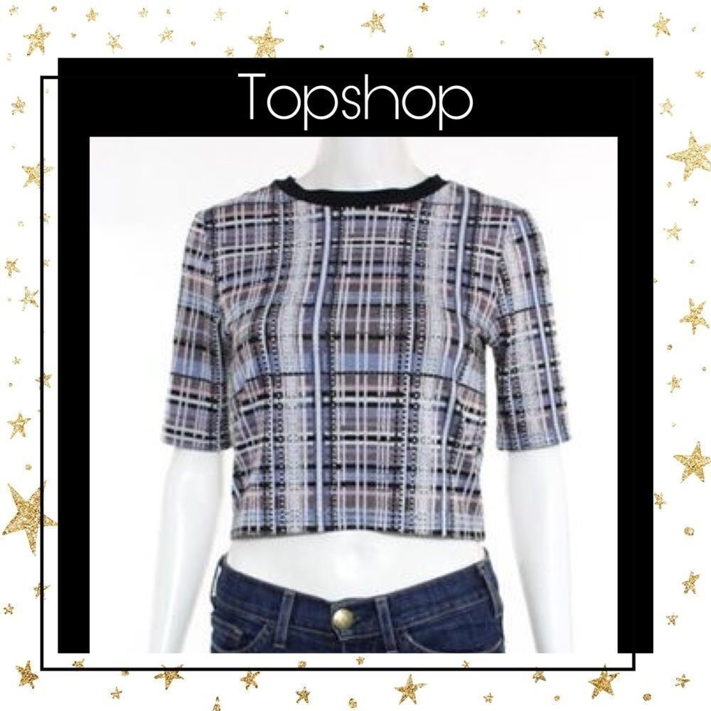 Topshop Blue Black Stretch Plaid Crop Top …